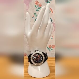 Vintage Y2K Ed Hardy Black & Bling Watch Wristwatch Jewelry w/ Neon Colors